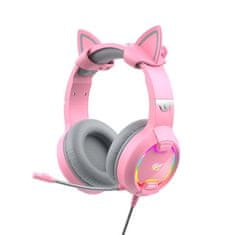 Havit Gamenote H2233d RGB herné slúchadlá s mačacími ušami, ružové