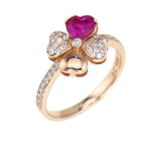 Amen Ružovo pozlátený strieborný prsteň so zirkónmi Love RQURR