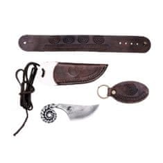 Madhammers Jedinečný set - kovaný nôž - "Mini beran", kožený náramok a prívesok na kľúče z pravej hovädzej kože