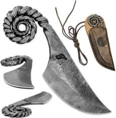 Madhammers Jedinečný set - kovaný nôž - "Mini beran", kožený náramok a prívesok na kľúče z pravej hovädzej kože