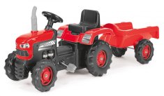 Detský šliapací traktor s vlečkou - červený