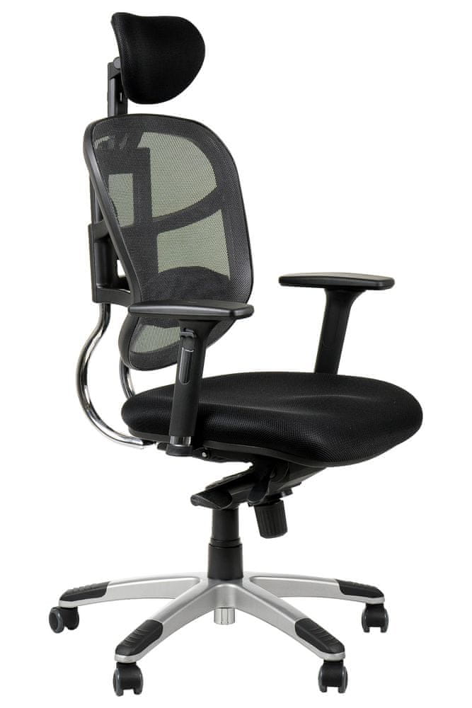 STEMA Otočná kancelárska stolička HN-5018, synchrónny mechanizmus s posuvným sedadlom, operadlo zo sieťoviny, čierna/šedá