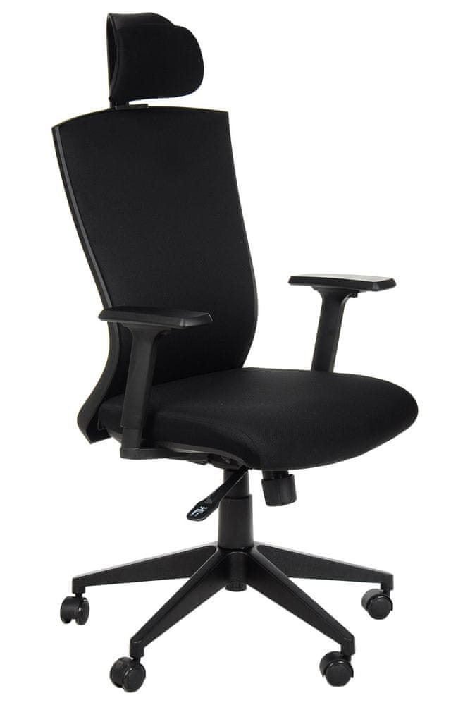 STEMA Otočná ergonomická kancelárska stolička HG-0004, nastaviteľné opierky rúk a hlavy, čierna farba
