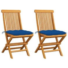 Vidaxl Záhradné stoličky s modrými podložkami 2 ks tíkový masív