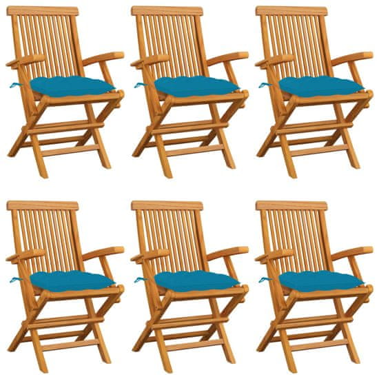 Vidaxl Záhradné stoličky s bledomodrými podložkami 6 ks tíkový masív