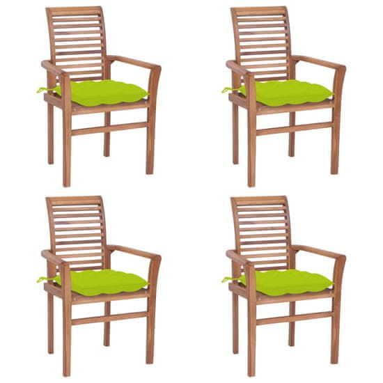 Vidaxl Jedálenské stoličky 4 ks bledozelené podložky tíkový masív