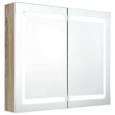 Vidaxl LED kúpeľňová zrkadlová skrinka biela a farba dubu 80x12x68 cm