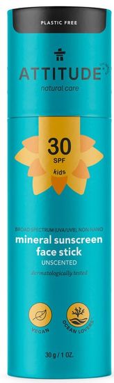 Attitude Detská 100% minerálna ochranná tyčinka na tvár a pery (SPF 30) bez vône 30 g