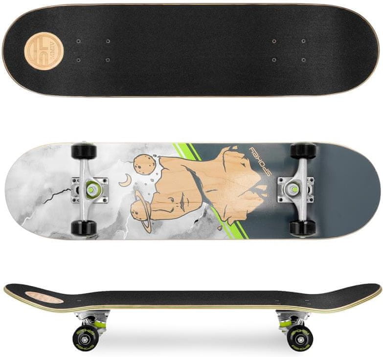 Spokey SKALLE PRO Skateboard 78,7 x 20 cm, ABEC7 sivá