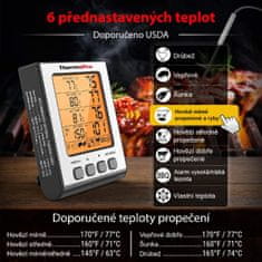 ThermoPro TP-17H digitálny kuchynský teplomer, štyri sondy, strieborný
