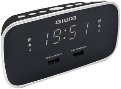 elegantný rádioprijímač aiwa cru 19 aux in ľahké ovládanie sieťové napájanie záložná batéria budík dva časy alarmu snooze sleep fm tuner 