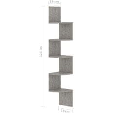 Vidaxl Nástenná rohová polica betónová sivá 19x19x123 cm drevotrieska