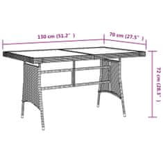 Vidaxl Záhradný stôl sivý 130x70x72 cm polyratan a akáciový masív