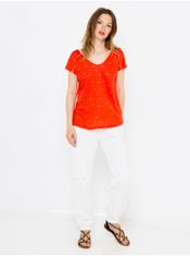 Camaïeu Oranžové bodkované ľanové tričko CAMAIEU XS