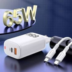 Kaku KSC-690 GaN sieťová nabíjačka USB USB-C 65W + kábel USB-C, biela