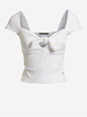 Guess Biele dámske rebrované cropped tričko s mašľou Guess Valeriana S