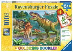 Ravensburger Puzzle Praveký svet dinosaurov XXL 100 dielikov + omaľovánky