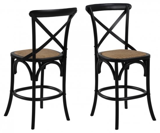 Design Scandinavia Barová stolička Eileen (SET 2ks), ratan, čierna
