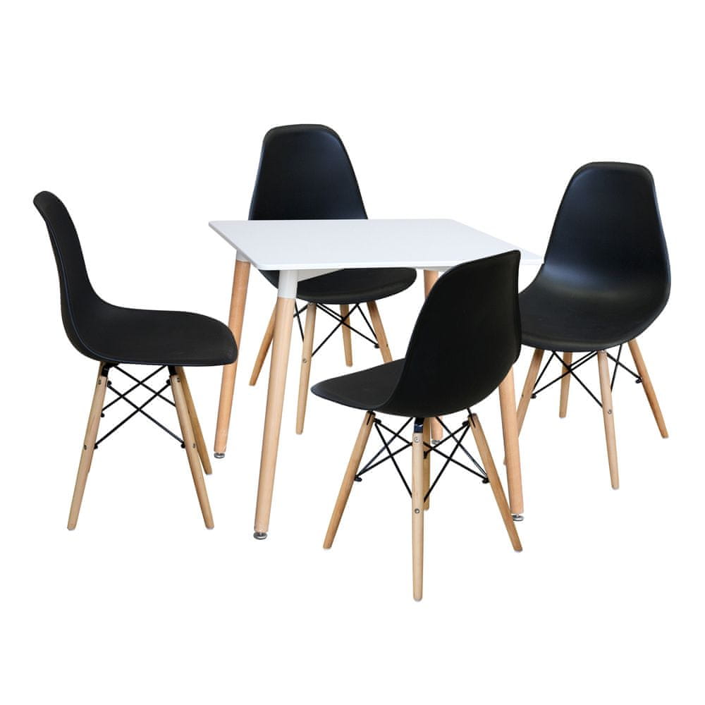 IDEA nábytok Jedálenský stôl 80x80 UNO biely + 4 stoličky UNO čierne