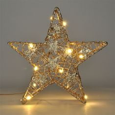 Solight vianočná hviezda glitter, zlatá, kovová, 14x LED, 2x AA, 1V240
