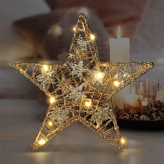 Solight vianočná hviezda glitter, zlatá, kovová, 14x LED, 2x AA, 1V240