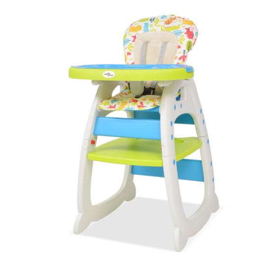Vidaxl Vysoká detská jedálenská stolička s pultíkom 3-v-1, modro-zelená