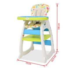 Vidaxl Vysoká detská jedálenská stolička s pultíkom 3-v-1, modro-zelená