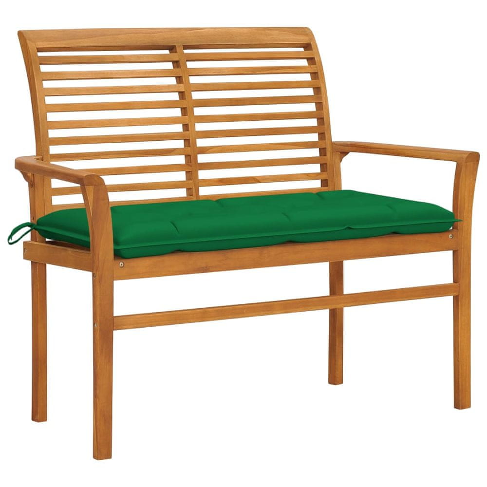 Vidaxl Záhradná lavička, zelená podložka 112 cm, tíkový masív