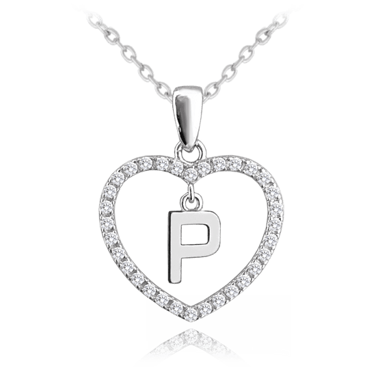 MINET Strieborný náhrdelník písmeno v srdci "P" so zirkónmi