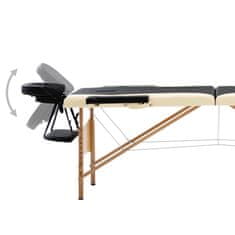 Vidaxl Skladací masážny stôl, 2 zóny, drevo, čierno béžový