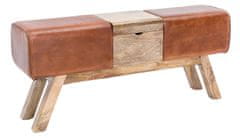 Bruxxi Kožená lavica s dreveným boxom, 120 cm, hnedá