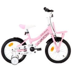 Petromila vidaXL Detský bicykel s predným nosičom 14 palcový biely a ružový