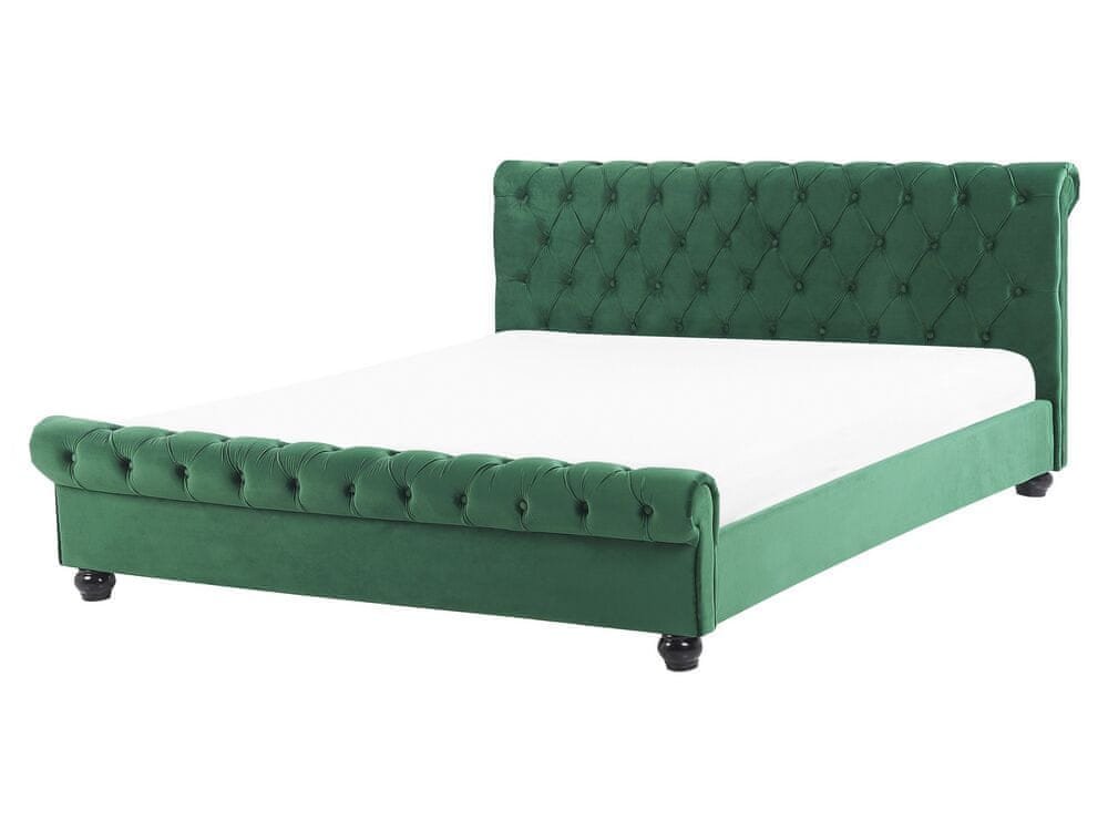 Beliani Zamatová posteľ 160 x 200 cm smaragdovozelená AVALLON