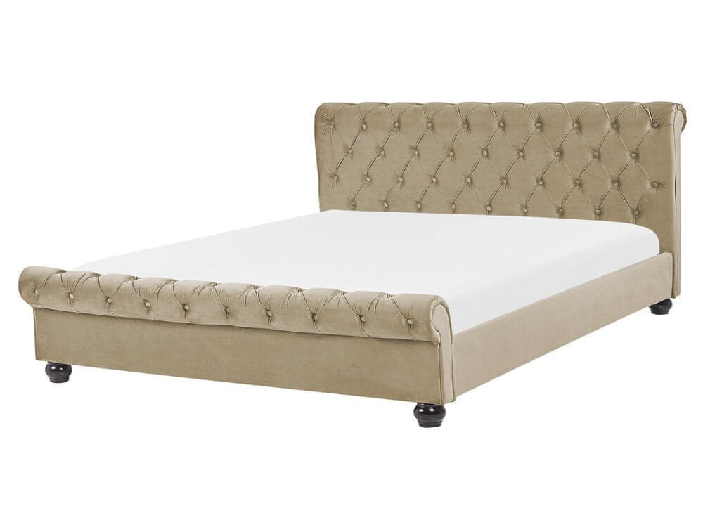Beliani Zamatová posteľ 160 x 200 cm béžová AVALLON
