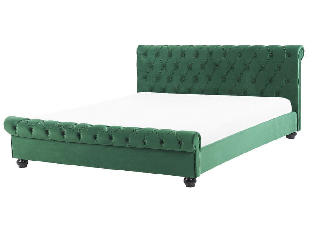 Beliani Zamatová posteľ 180 x 200 cm smaragdovozelená AVALLON