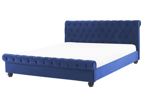 Beliani Zamatová posteľ 180 x 200 cm modrá AVALLON
