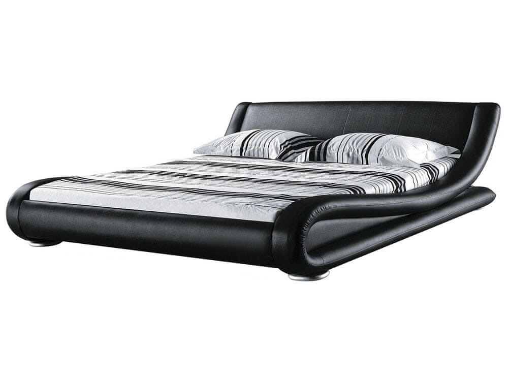 Beliani Čierna kožená posteľ 180 x 200 cm AVIGNON