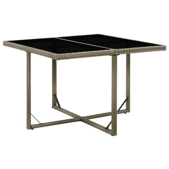Vidaxl Záhradný stôl sivý 109x107x74 cm polyratan a sklo