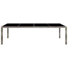 Vidaxl Záhradný stôl sivý 250x100x75 cm tvrdené sklo a polyratan