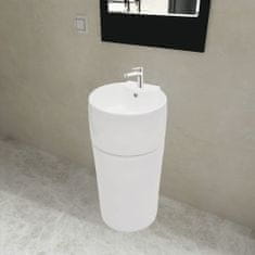 Petromila vidaXL Biele stojace okrúhle keramické umývadlo do kúpeľne s prepadom a otvorom na batériu