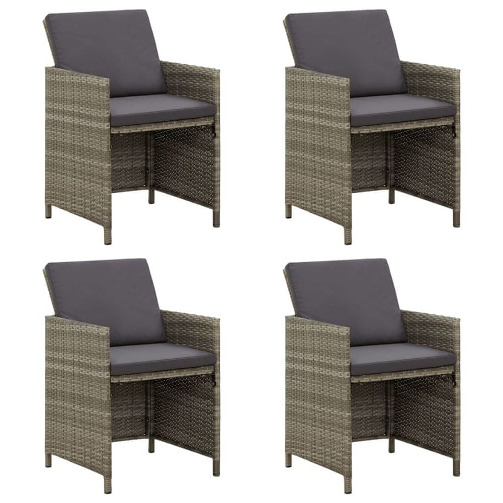 Vidaxl Záhradné stoličky s podložkami 4 ks polyratan sivé