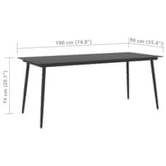 Vidaxl Záhradný jedálenský stôl čierny 190x90x74 cm oceľ a sklo