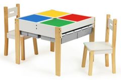 EcoToys Detský drevený stôl s hracou doskou a dvomi stoličkami
