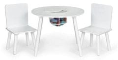 EcoToys Detský kruhový drevený stôl s dvomi stoličkami biely 