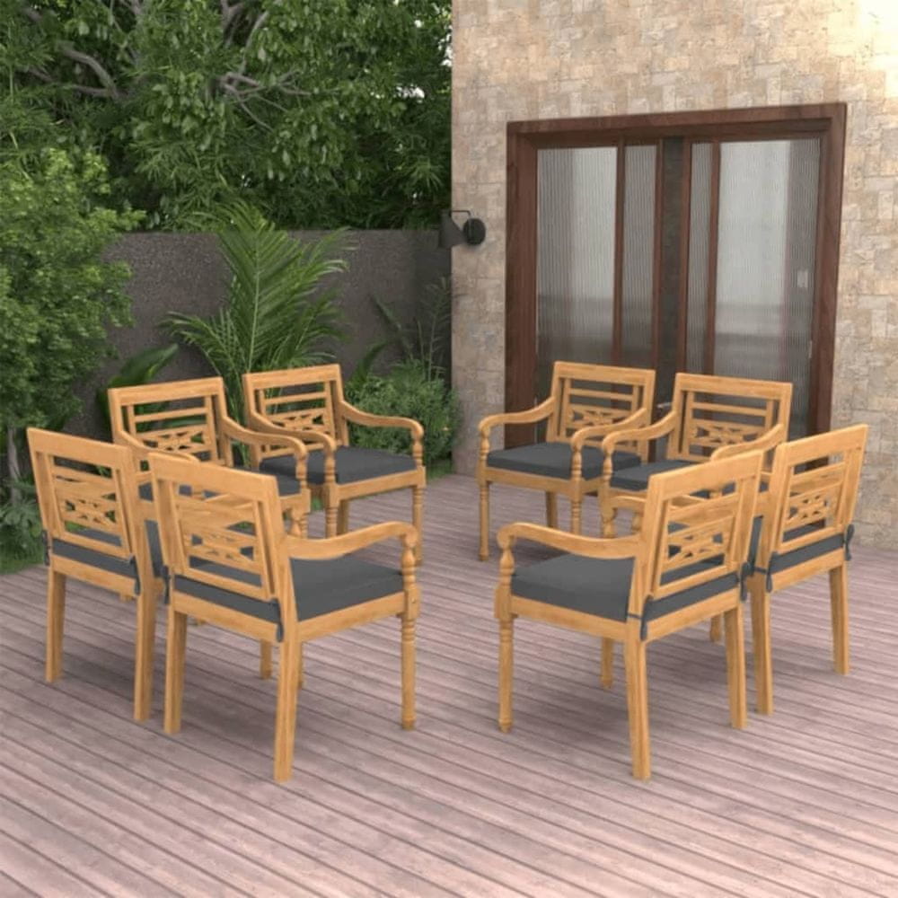 Vidaxl Batavia stoličky so sedákmi 8 ks masívne teakové drevo