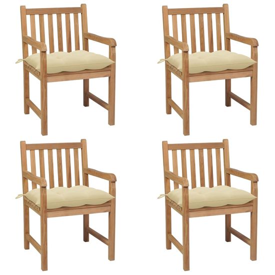 Vidaxl Záhradné stoličky 4 ks krémovobiele podložky tíkový masív