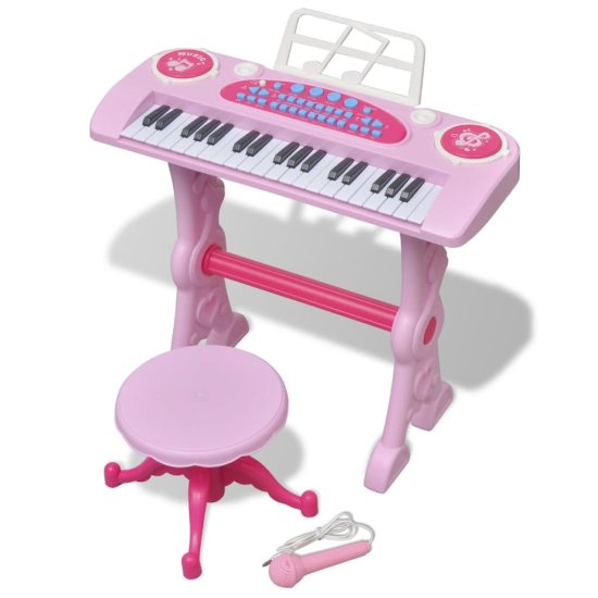 Vidaxl Detské hračkárske klávesy so stoličkou a mikrofónom 37-kláves ružové