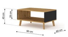 Homlando Konferenčný stolík LUXI 90x60 cm dub artisan / čierny 