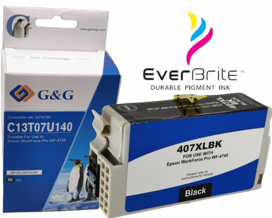 G&G Epson 407XL BK Pigment, Epson C13T07U140 Premium patentovaný cartridge, XL 2600 strán s čipom, Čierna-Black