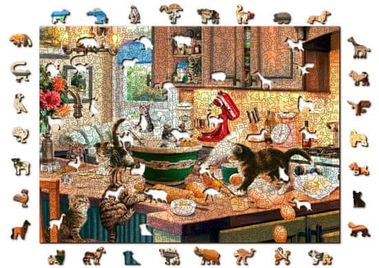 Wooden city Drevené puzzle Neposedné mačiatka v kuchyni 2v1, 1010 dielikov EKO